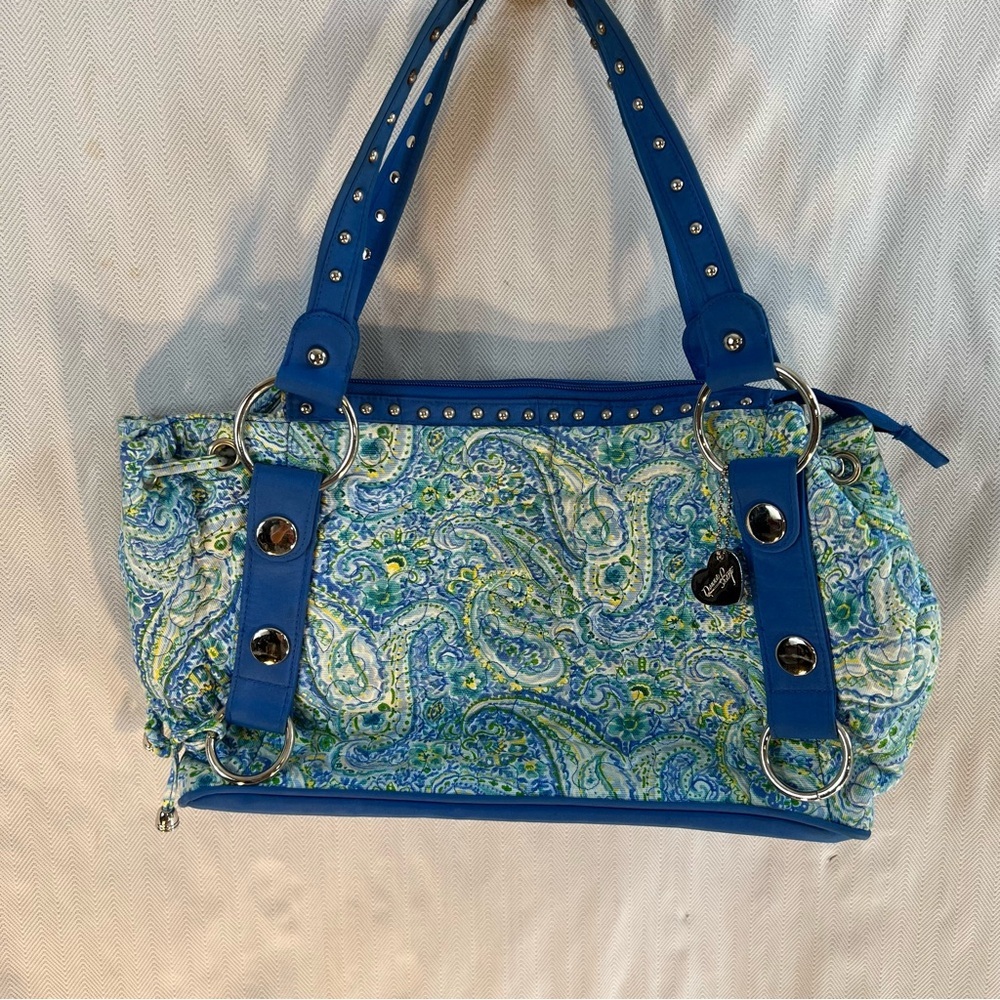 Donna Sharp Blue Yellow & White Quilted Paisley Shoulder Purse/Bag👍